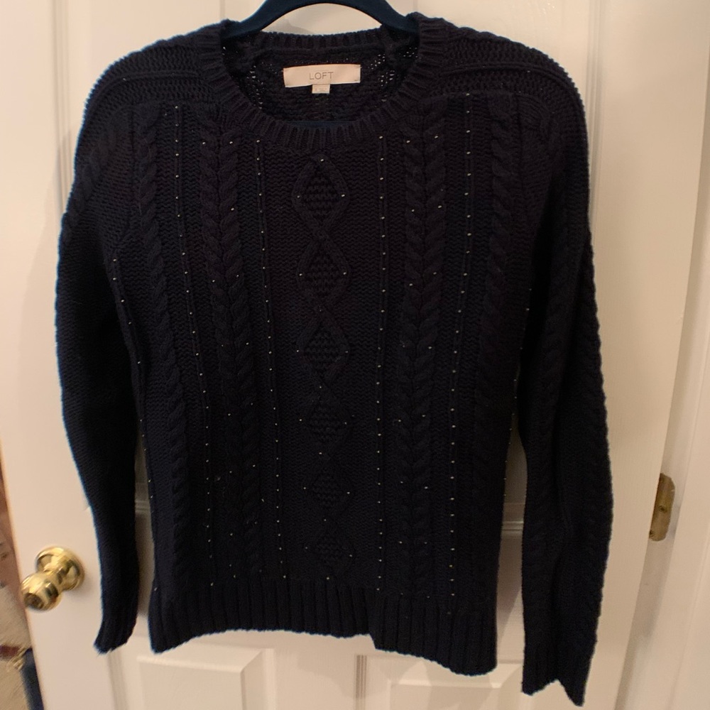 Loft Women’s Navy cable knit sweater, size small